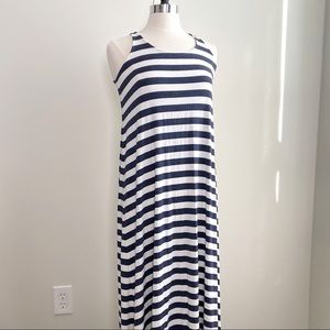 Hatch Navy and White Striped Gwen Maxi Maternity Dress